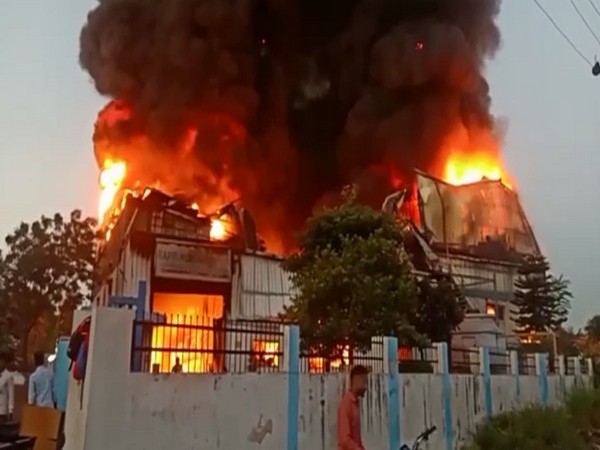 Visual of the factory engulfed in fire (Photo/ANI)