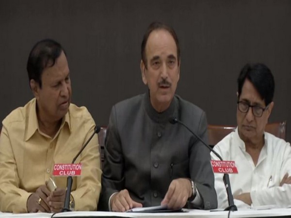 Congress leader Ghulam Nabi Azad addressing press conference in New Delhi on Monday 