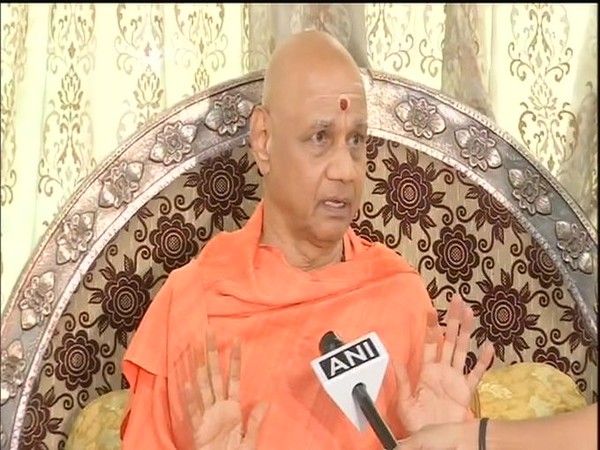 Treasurer of Shri Ram Janmabhoomi Tirtha Kshetra Trust Swami Govind Dev Giri speaking to ANI in Pune on Wednesday. Photo/ANI