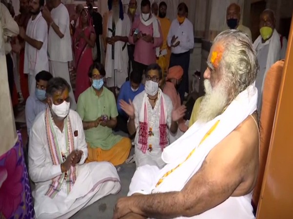 Union Minister Prahlad Singh Patel offered prayers at the Maniram Das Chavani temple in Ayodhya. (Photo/ANI)