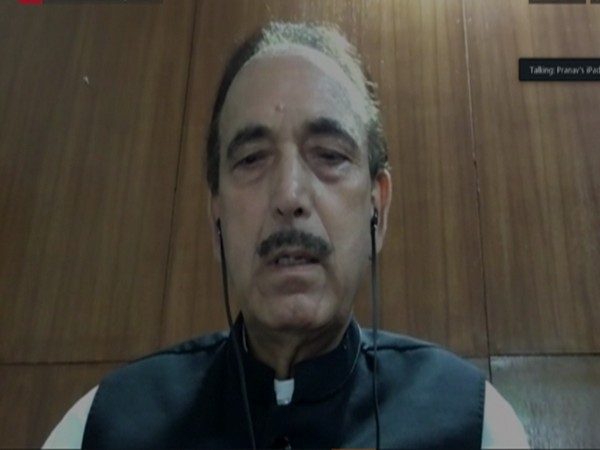 A grab from briefing of Congress leader Ghulam Nabi Azad via video conference.