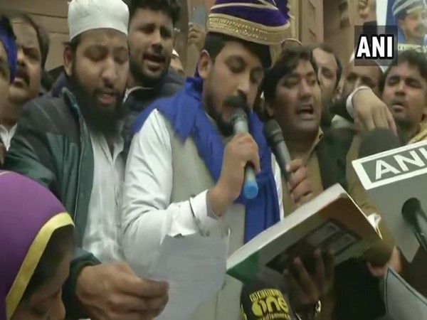 Bhim Army chief Chandrashekhar Azad reads Preamble at Jama Masjid in Delhi. Photo/ANI