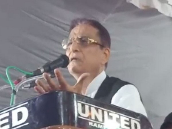 SP leader Azam Khan addressing a public rally in Rampur on Monday