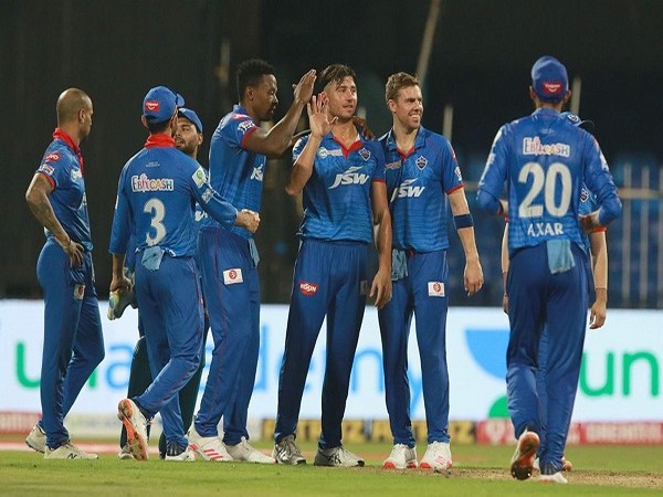 Marcus Stoinis of Delhi Capitals celebrates after takes a wicket of Yashasvi Jaiswal (Image: BCCI/IPL)