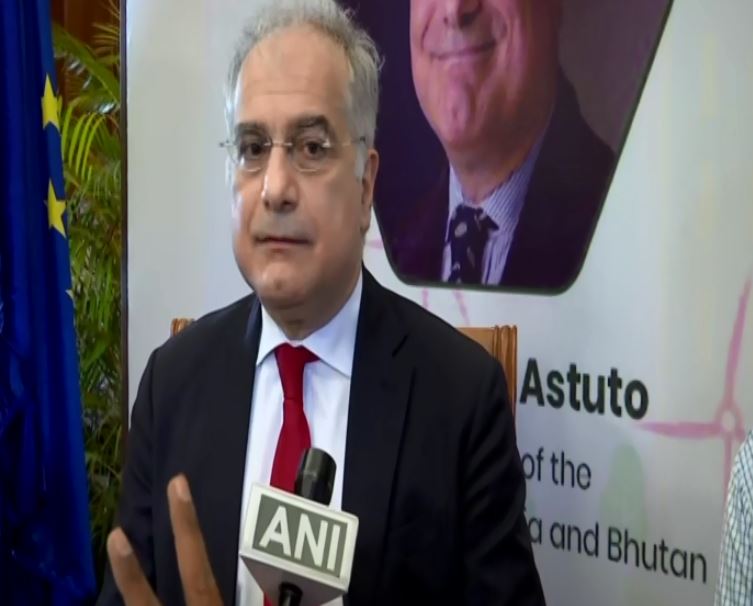 EU envoy to India Ugo Astuto speaking to ANI in Pune on Wednesday. [Photo/ANI]