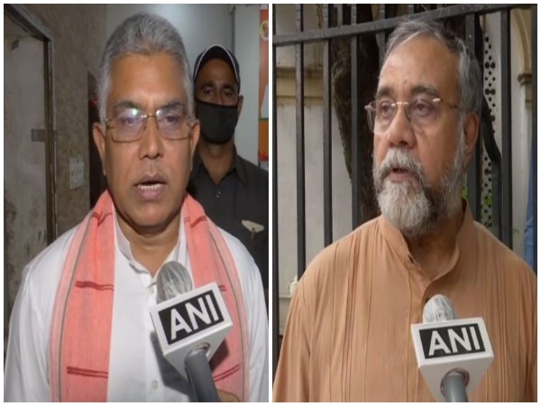 BJP leader Dilip Ghosh(L), TMC MLA Tapas Roy (R) (Photo/ANI)