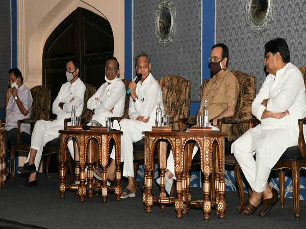 Rajasthan Chief Minister Ashok Gehlot addressing Congress MLAs at the CLP meeting on Thursday. (Photo/ANI)