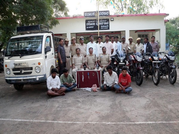 Police with the four arrested in Kalaburagi on Thursday. Photo/ANI 