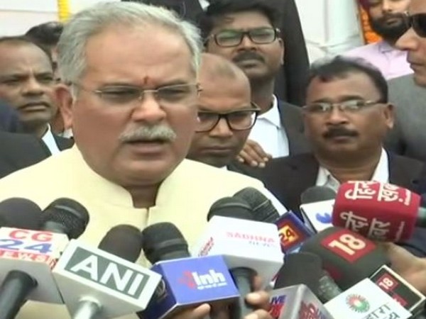Chief Minister Bhupesh Baghel speaking to reporters on Saturday. Photo/ANI