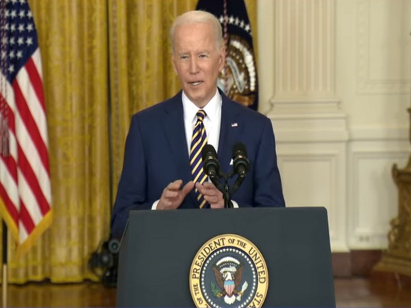 US President Joe Biden at the formal news conference marking his first year in office.