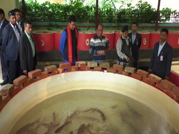 Tripura CM Biplab Kumar Deb overseeing operations at a fish hatchery at Urmai village on Friday.