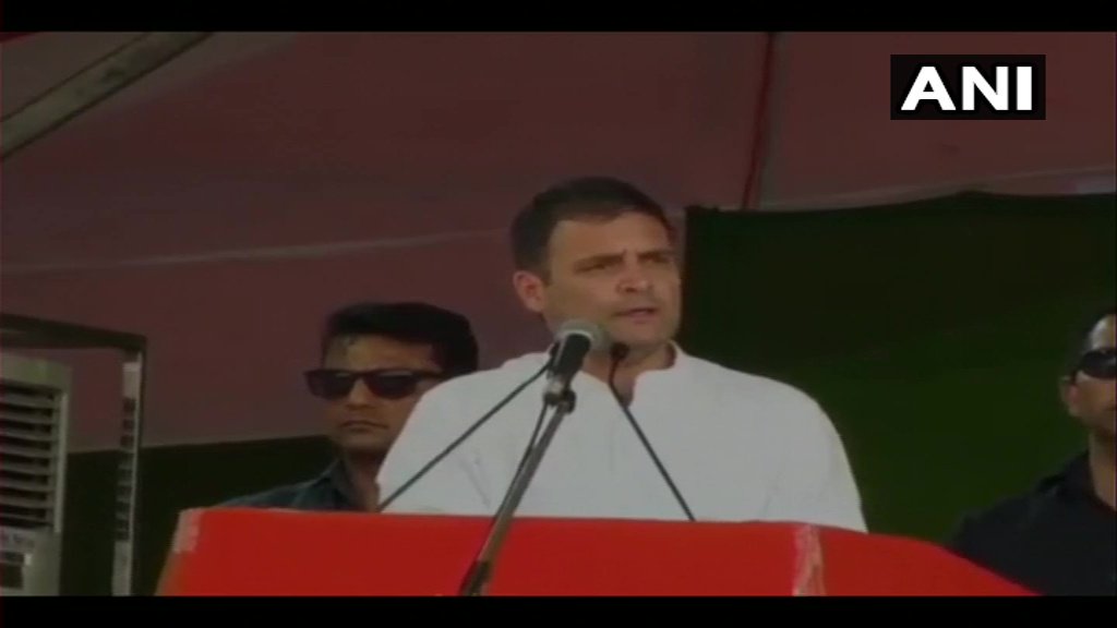 Congress Rahul Gandhi addressing an election rally at Anantapur in Andhra Pradesh on Sunday. Photo/ANI