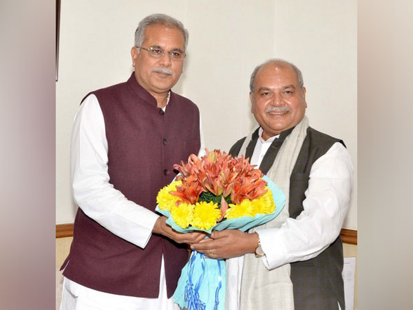 Chhattisgarh Chief Minister Bhupesh Baghel and Union Agricultural Minister Narendra Singh Tomar in New Delhi on Thursday