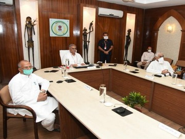 A visual of Chhattisgarh Chief Minister Bhupesh Baghel attending the video conference meeting with Prime Minister Narendra Modi over COVID-19 situation on Monday.       Photo/ANI
