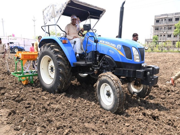 Chhattisgarh Chief Minister Bhupesh Baghel on tractor. (ANI/photo)