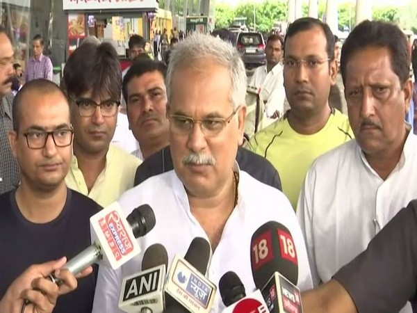 Chhattisgarh Chief Minister Bhupesh Baghel on airport addressed the meda on Wednesday before boarding a flight to Delhi. Photo/ANI
