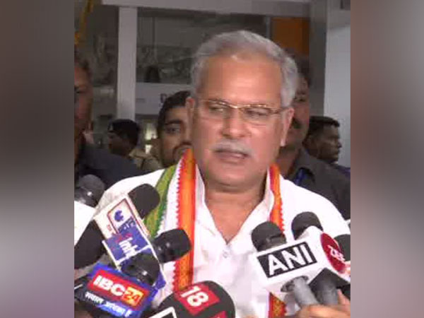 Chhattisgarh CM Bhupesh Baghel talking to media person in Raipur on Sunday 