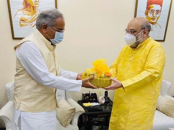 Chhattisgarh Chief Minister Bhupesh Baghel meeting with Union Home Minister Amit Shah in New Delhi on Tuesday. (Photo/ANI)