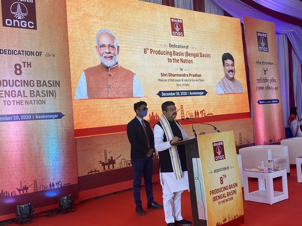 Union minister Dharmendra Pradhan addresses the launch event of Bengal Basin on Sunday. (Photo source: Twitter)