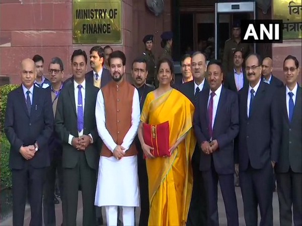 Union Finance Minister Nirmala Sitharaman with 'Bahi-Khata' ahead of presentation of Union Budget 2020-21