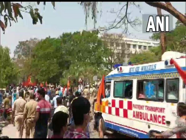 Body of Bajrang Dal activist Harsha being taken to his residence in Shivamogga (photo/ANI)