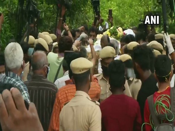 Last rites of singer SP Balasubrahmanyam were performed in Thiruvallur district on Saturday. (Photo/ANI)