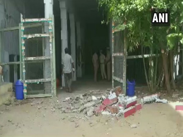 Visuals of Ayira Vysya Higher Secondary School's balcony which was collapsed on Wednesday in Madurai. (Photo: ANI)