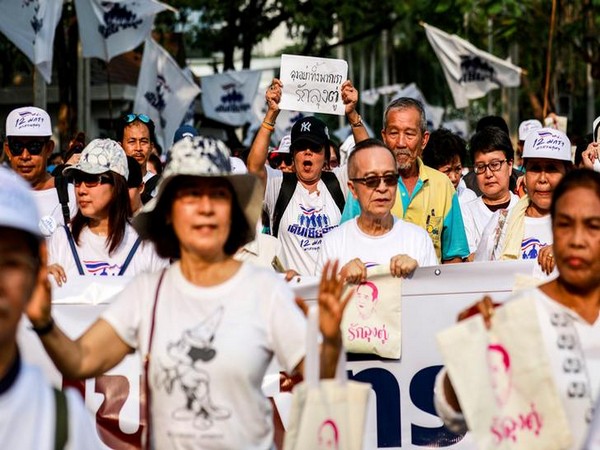 Thousands of people rallying against the government in Bangkok on Sunday. 