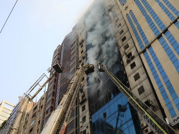 The emblazed high rise building in Dhaka's Banani area on Thursday.