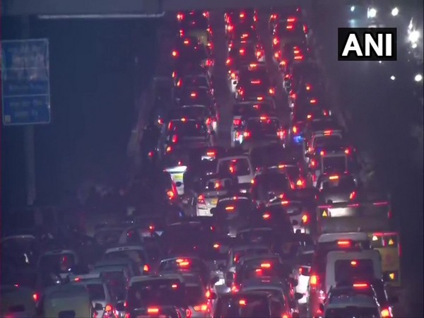 Visual of a traffic jam at Barapullah flyover in New Delhi on Wednesday evening.
