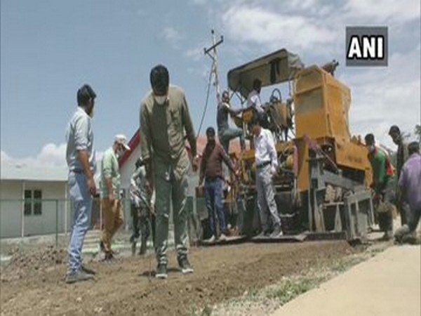 Visual of road construction in Baramulla, Jammu and Kashmir.
