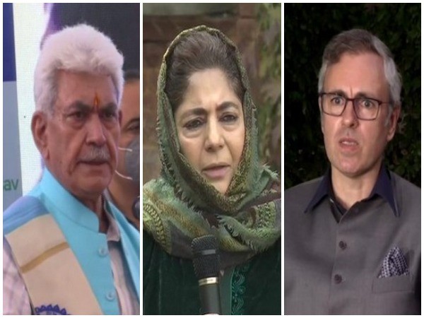 J-K LG Manoj Sinha, PDP Chief Mehbooba Mufti, NC leader Omar Abdullah (from left to right)