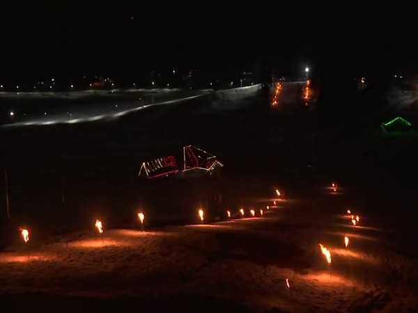 Visual of venue of night skiing event  in Jammu and Kashmir's Gulmarg