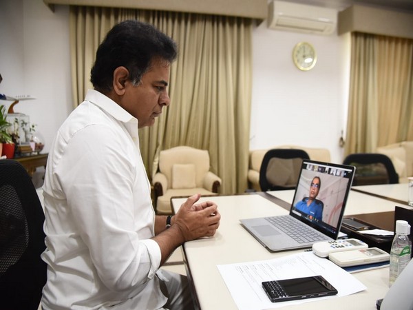 Telangana IT Minister KT Ramarao interacted with captains of IT industry on video call on Wednesday. Photo/ANI