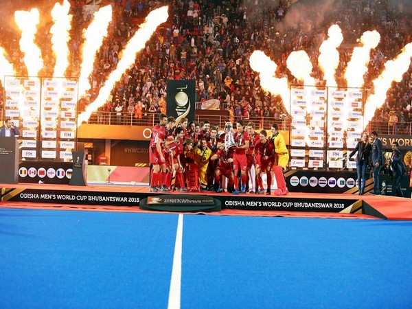 Belgium team celebrating after winning the 2018 World Cup at Kalinga Stadium (Photo/ Hockey India) 