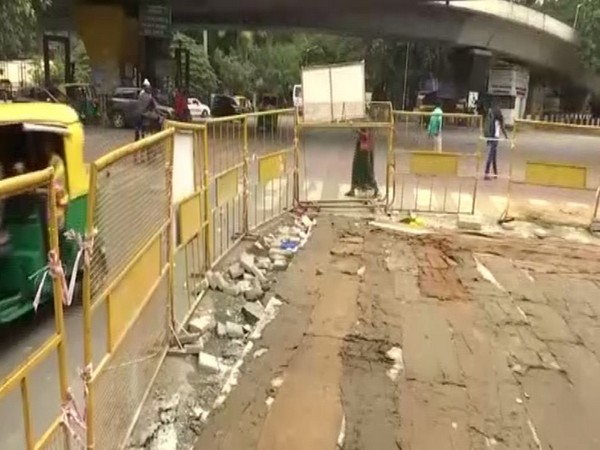 Halted construction at a road in the city. Photo/ANI 