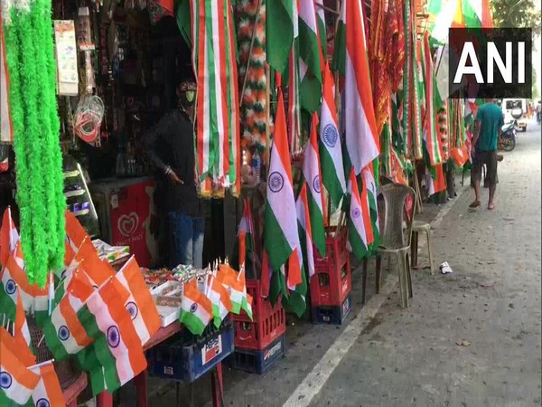 A visual of shops selling flags in West Bengal's Siliguri. (Photo/ANI)