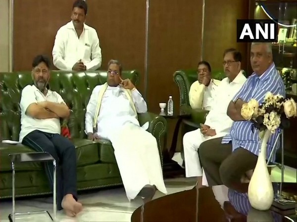 Congress leaders Siddaramaiah, G Parameshwara and others met DK Shivakumar at the latter's residence in Bengaluru on Sunday.
