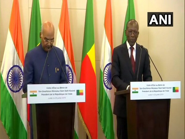 President Ram Nath Kovind with his Beninese counterpart Patrice Talon in Cotonou on Monday. Photo/ANI