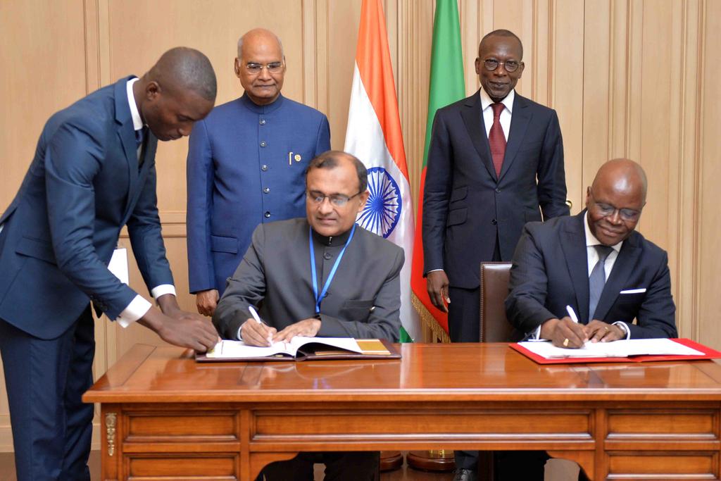 The MoUs, agreements being signed by India and Benin in Cotonou on Monday (Photo/Raveesh Kumar's Twitter account)
