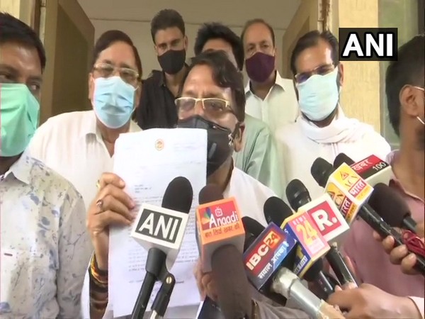 Congress leader PC Sharma speaking to reporters on Thursday.