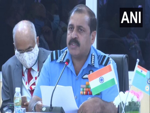 IAF Chief Air Chief Marshal RKS Bhadauria speaking during the inaugural session of Chiefs of the Air Staff Conclave at Aero India-2021 in Bengaluru.