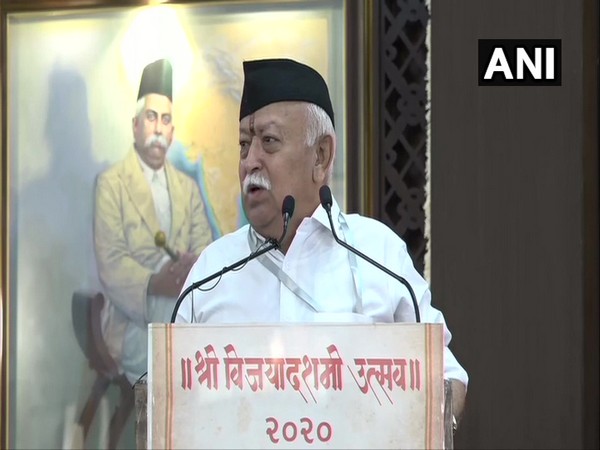 RSS chief Mohan Bhagwat addressing the event in Nagpur. (Photo/ANI)
