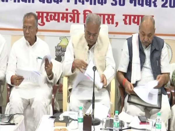 Chhattisgarh Chief Minister Bhupesh Baghel during the meeting with ministers and senior officials in Bhopal on Saturday. Photo/ANI