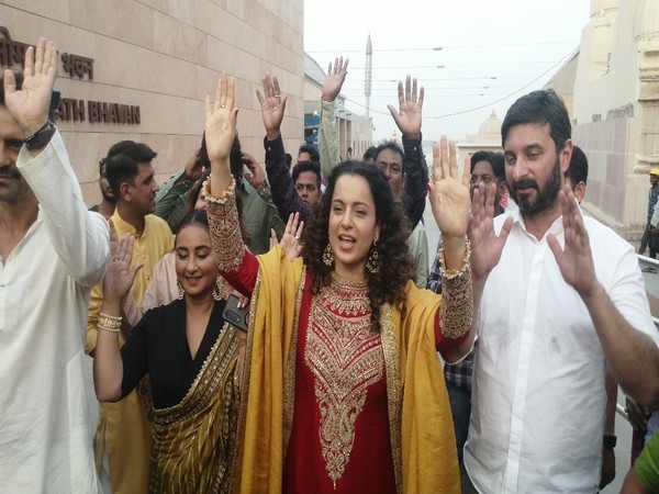 Actor Kangana Ranaut in Kashi Vishwanath Dham. (ANI/photo)