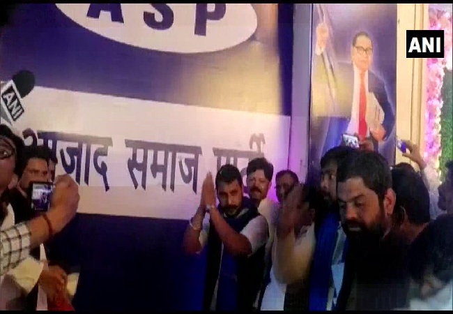 Bhim Army Chief Chandrashekhar Azad at the launch of 'Azad Samaj Party' in Noida on Sunday.