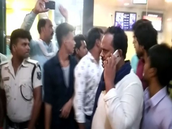 Members of Bhim Sena protesting at a theatre in Patna on Sunday. Photo/ANI