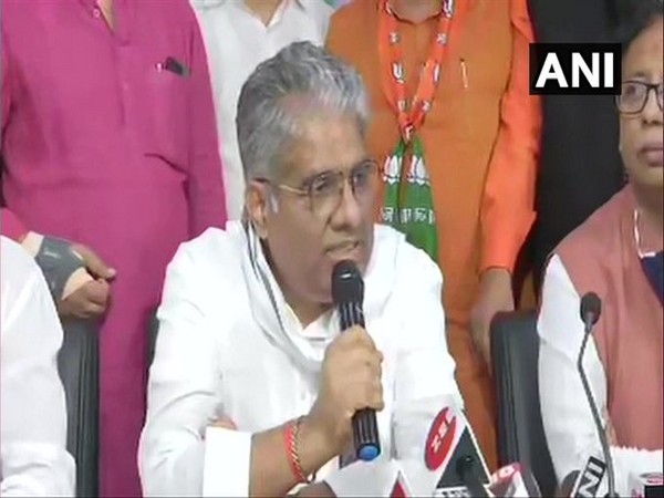 BJP leader Bhupender Yadav addressing a press conference in Patna on Tuesday. (ANI)