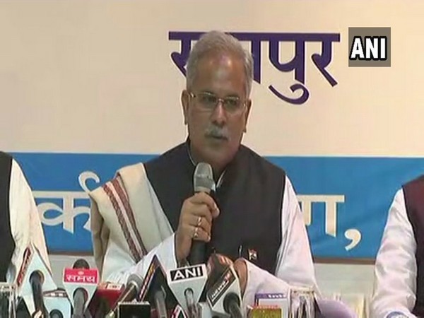 Chhattisgarh Chief Minister Bhupesh Baghel talking to media persons in Raipur on Monday. Photo/ANI 