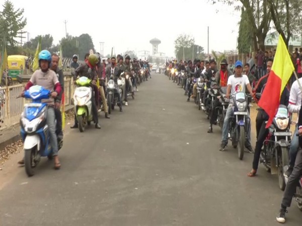 A bike rally was held against CAA in Tripura on Saturday. Photo/ANI